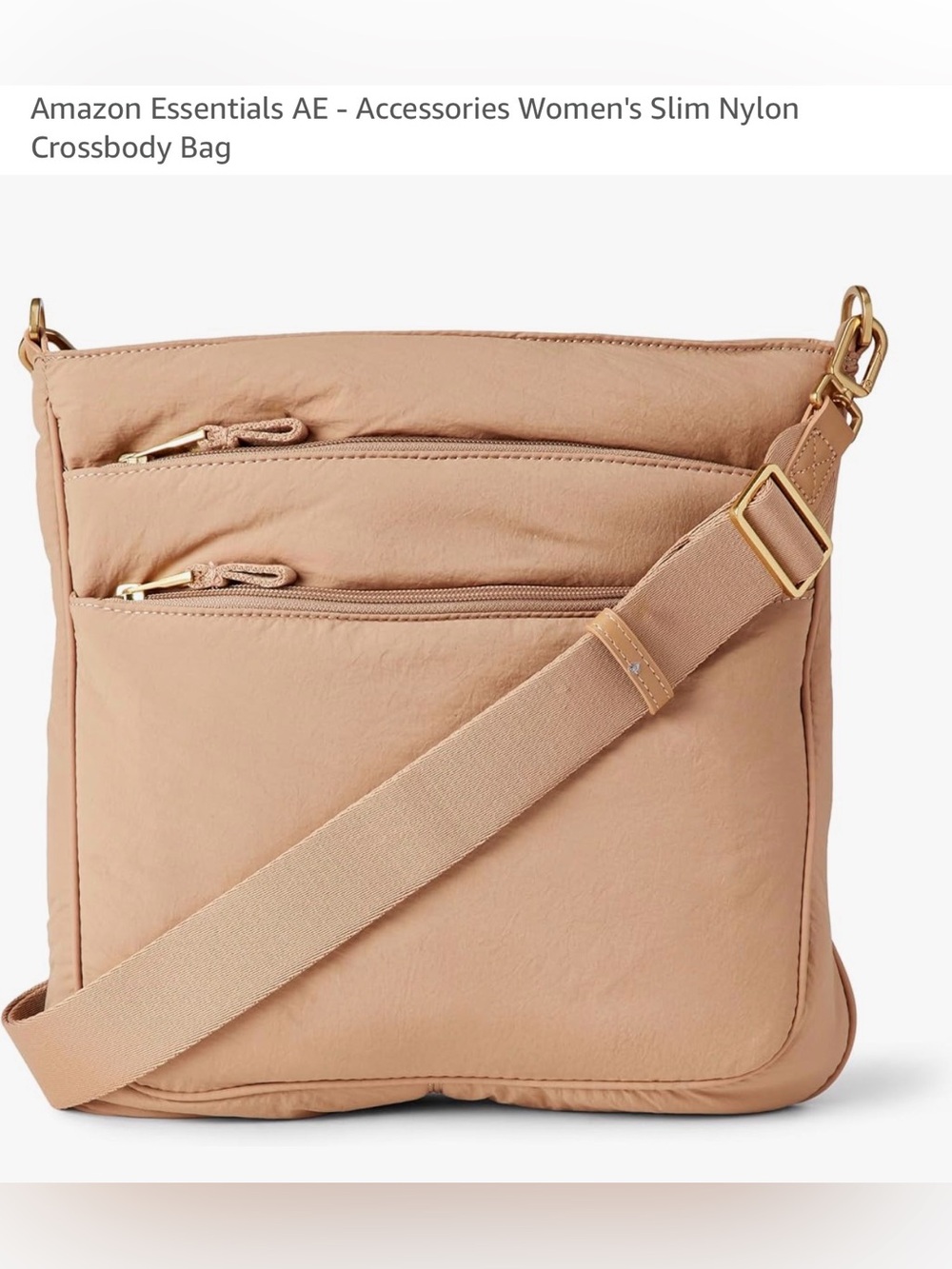 Amazon Essentials Crossbody Bag in Beige Taupe with Gold Hardware